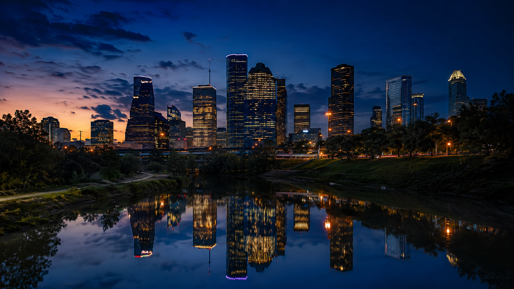 Houston skyline at dusk